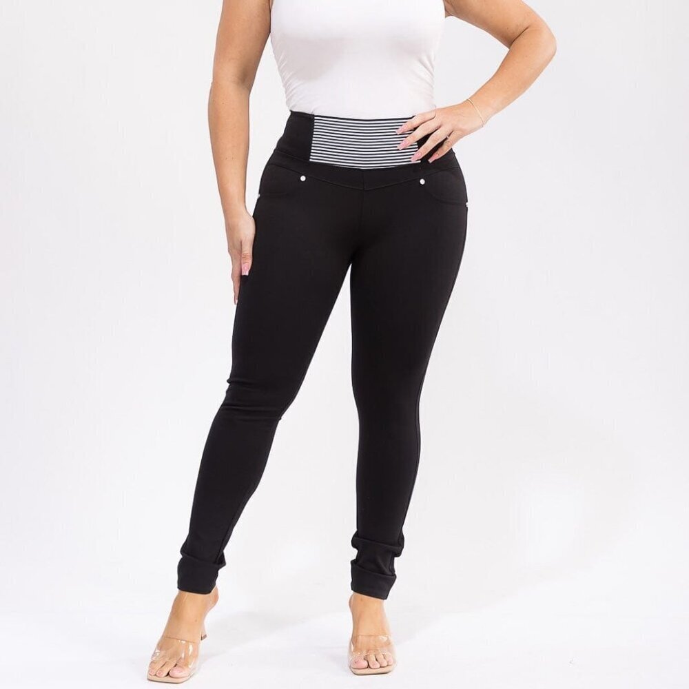 Sky Plus Full Size Pull-On Skinny Leggings in Black Body Hugging Tapered Leg